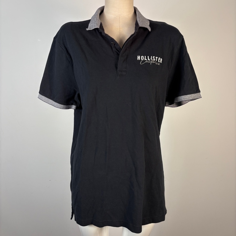 ❤️ Hollister Men's Polo Shirt in Black and Gray L